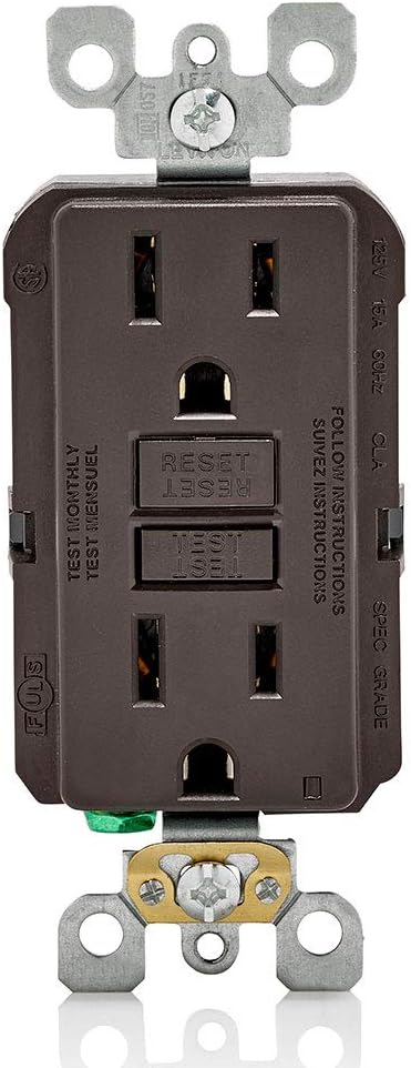 Leviton GFNT1 Self-Test SmartlockPro Slim GFCI Non-Tamper-Resistant Receptacle with LED Indicator, Wallplate Included, 15-Amp, Brown