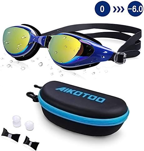 AIKOTOO Swim Goggles,Shortsighted Swimming Goggles Myopic with Prescription Lenses Anti Fog Nose Clip Ear Plugs for Women Kids Men, Swimming Goggles