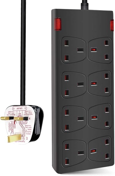 EXTRASTAR 8 Way Extension Lead 13A Fused Power Strip UK Plug 5M Black