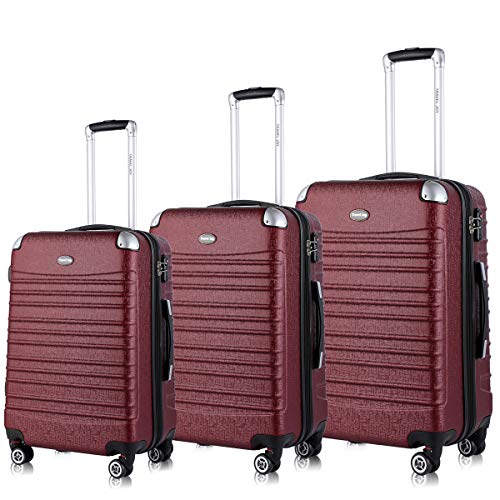 Hardside Luggage Set, TSA Lightweight Spinner Luggage Sets, Expandable Carry On Luggage 3 Piece Set Women (Burgundy, 3-Piece)