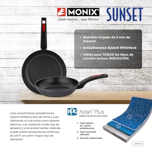 Pôr do sol | Conjunto de 2 panelas de 22-26 cm, alumínio forjado, antiaderente, com alça de baquelite, adequado para todos os tipos de cozinhas, incluindo indução