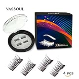 VASSOUL Dual Magnetic Eyelashes-0.2mm Ultra Thin Magnet-Lightweight & Easy to Wear-Best 3D Reusable Eyelashes Extensions(4pcs)