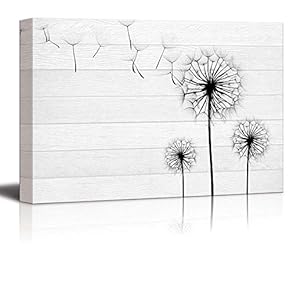 Black Silhouette of Dandelions on White Wood Panels