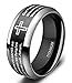 SOMEN TUNGSTEN Men's Titanium Ring 8mm Black Lords Prayer Ring with Christian Scripture Cross Praying Size 5.5-14.5