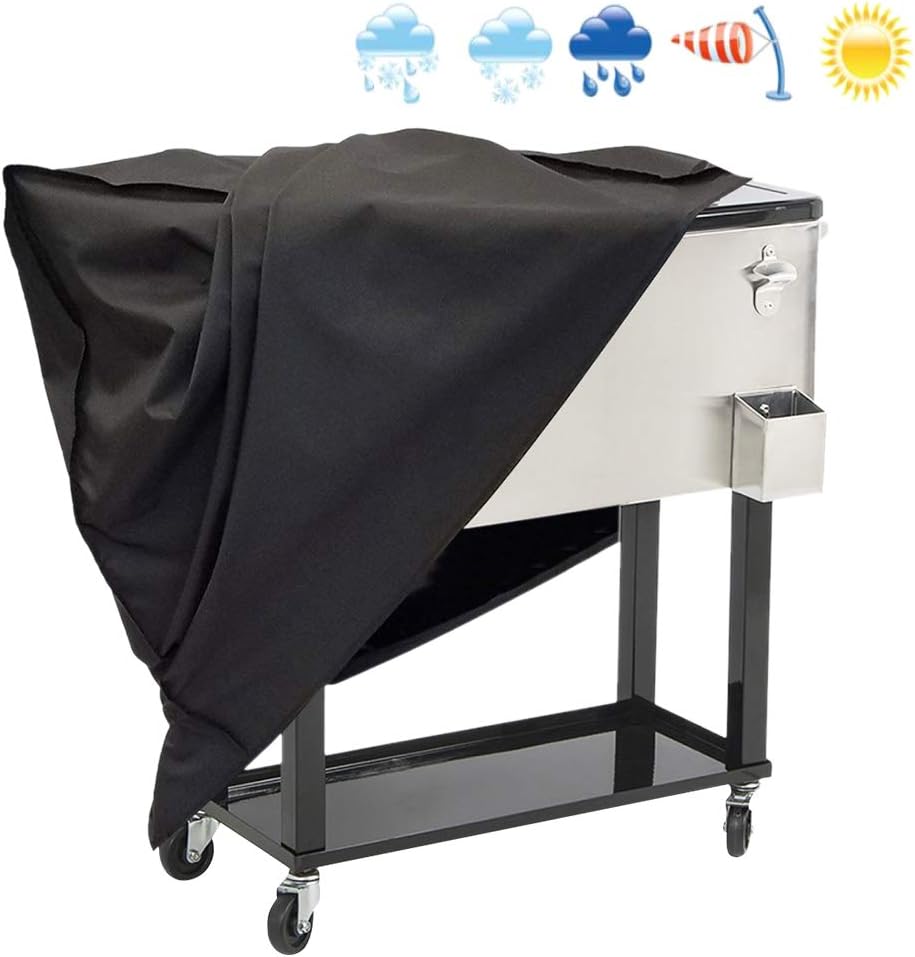DWDMZ Patio Cooler Cart Cover Universal 420D Polyester Fiber Heavy Duty Waterproof Ice Chest Cover Protection for Outdoor Beverage Cart Rolling Ice Chest Party Cooler Black 36 * 19.5 * 31.5inch
