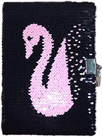 AlisaPrincessQ Magic Reversible Sequin Notebook Diary with Lock and Keys - Perfect Journal or Diary - Great Gifts for Girls Kids and Teens (SWAN)