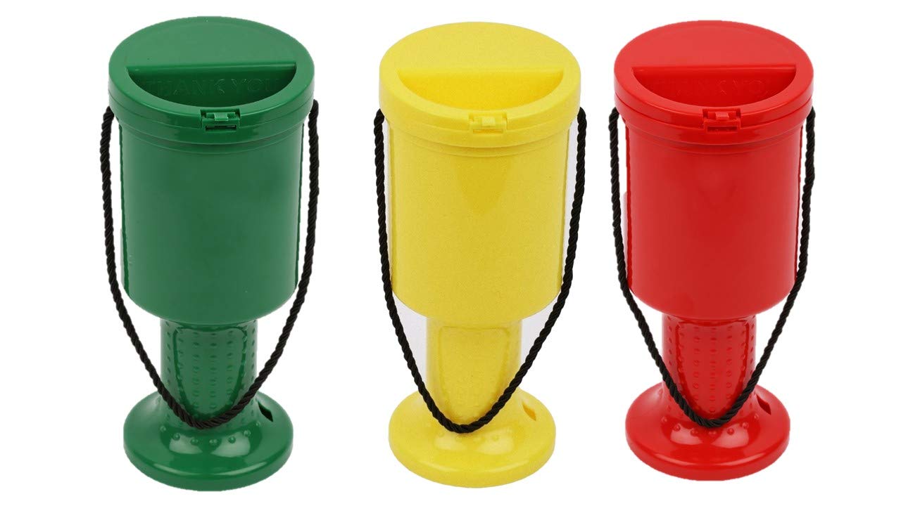 Pack of 3 - Hand Held Rounded Plastic Collection Box. Traffic Light Colours - Charity Box- Money Box ( 1 Red- 1 Green - 1 Yellow)