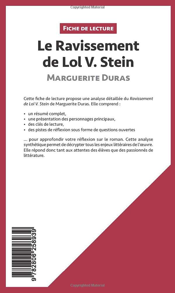 Amazon Com Le Ravissement De Lol V Stein De Marguerite Duras Fiche De Lecture Resume Complet Et Analyse Detaillee De L Oeuvre Lepetitlitteraire Fr French Edition Fleury Agnes Lepetitlitteraire Books