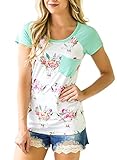 HOTAPEI Women Casual Floral Print Short Sleeve Pocket T Shirt Blouse Tops Green XL