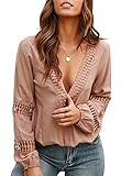 Ofenbuy Womens V Neck Lantern Sleeve Blouse Hollow Out Casual Summer Shirts Tops