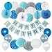Vidal Crafts Boy Birthday Decorations, 1st Birthday Decoration for Boys, Happy Bday Banner, Tissue Pom Pom Kit, Honeycomb Balls, Paper Fans, Balloons, Boys Birthday Party Supplies