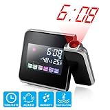GEARONIC TM Projection Digital Weather Black LED Alarm Clock Snooze Color Display w/ LED Backlight