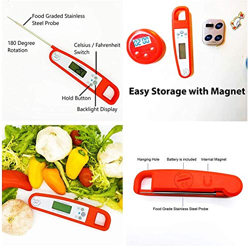 CESHMD Digital Meat Thermometer Grill Thermometer Kitchen Thermometer Instant Read, LCD Screen with Long Probe, Roasting Thermometer Household Thermometer for Roasting BBQ Baby Food