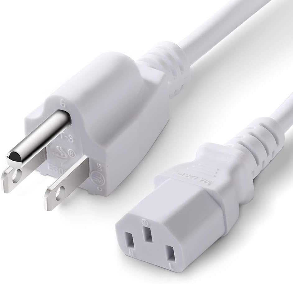 White AC Power Cord Cable Replacement for Computer Plasma TV Printer Monitor: Home Audio & Theater