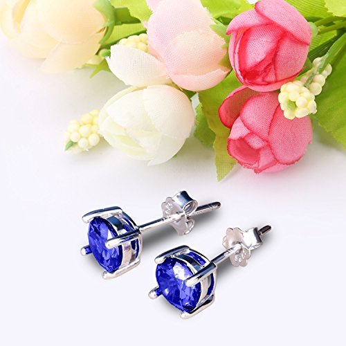 UHIBROS Sterling Silver Ear Stubs Birthstone Stud Earrings Round Cubic Zirconia Diamond September Earring