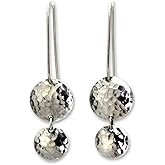 NOVICA Artisan Handmade Sterling Silver Dangle Earrings No Stone Indonesia [1.8 in L x 0.5 in W] ' Magical Shields'