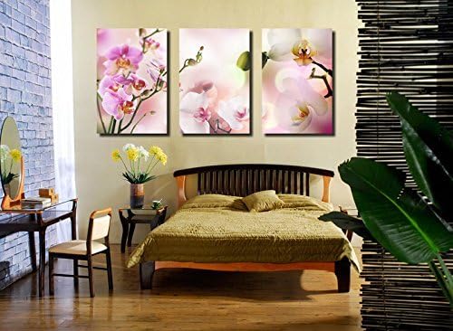Spirit Up Art Large Pink Orchids Picture Painting on Canvas Print Stretched and Framed, Modern Home Decorations Wall Art set of 3 Each is 4060cm #05-JD-047