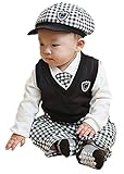 Kids  Baby 5pcs Hat + Pants + White Shirt + Vest + Tie Party Baptism Clothes