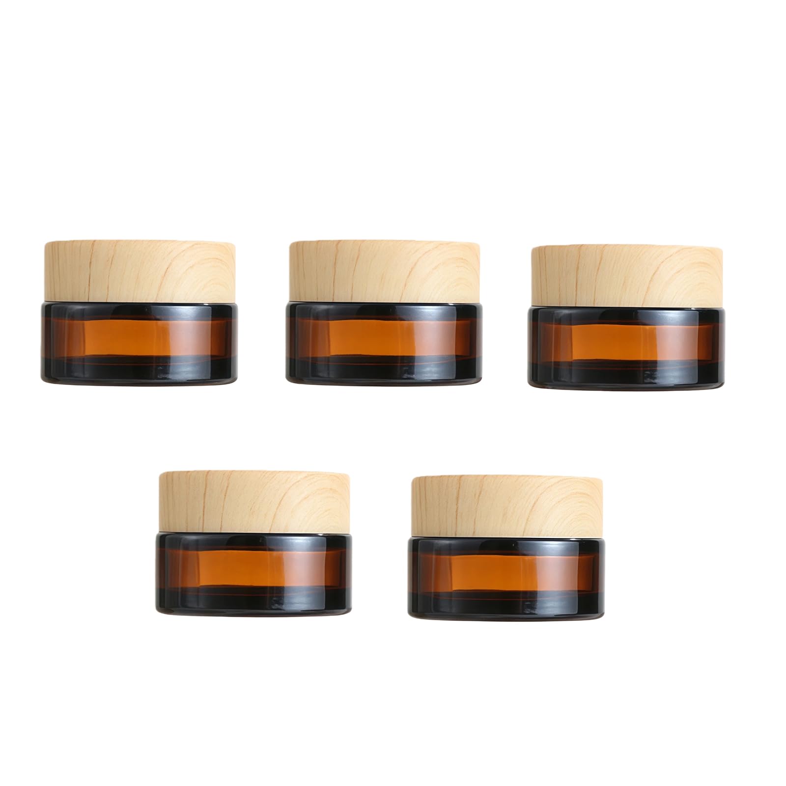 5 Pcs 20g/20ml Empty Glass Cosmetic Samples Containers Jars Sample Pots Round Travel Sample Jar Makeup Storage Containers Bottles with Wood Grain Lids