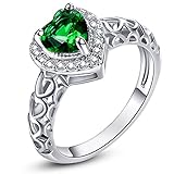 Psiroy 925 Sterling Silver Created Emerald Quartz Filled Halo Heart Promise Ring