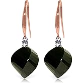 Galaxy Gold GG 14k Solid Gold Fish Hook Earrings with Diamonds and Twisted Briolette Black Spinels