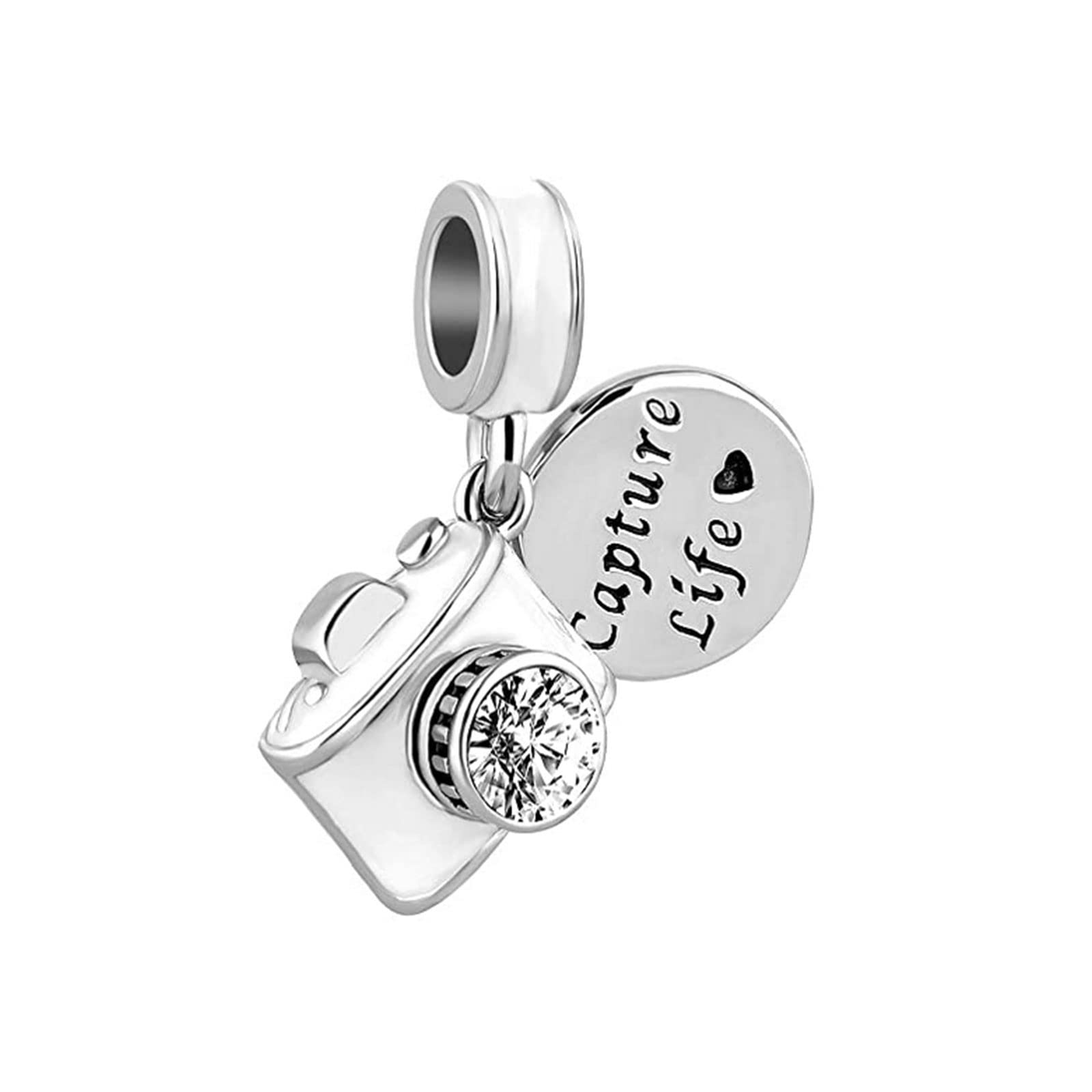 KunBead Jewelry White Camera Capture Life Travel Dangle Charm Bead Compatible with Pandora Bracelets