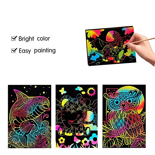 Koogel 500pcs Scratch Art for Kids, 3.6 inch x 2.1 inch Rainbow Scratch Art Rainbow Magic Scratch Paper Scratch Art Paper for Children Painting Art Creation Painting Teaching