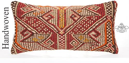Designer Vintage Kilim Pillow 12x24" Lumbar Turkish Kelim Rug Cushion Cover Tribal Sofa Couch Throw