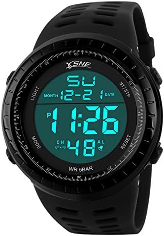 Digital Sports Watch Water Resistant Outdoor Easy Read Military Back Light Black Big Face Men's (Black)