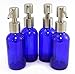 Cobalt Blue 4-Ounce Glass Bottles with Stainless Steel Pump Nozzles (4 Pack); Empty Bottles Ideal for Lotion & Liquid Soap