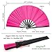 OMyTea Large Rave Folding Hand Fan for Men/Women - Chinese Japanese Kung Fu Tai Chi Handheld Fan with Fabric Case - for EDM, Music Festival, Club, Event, Party, Dance, Performance, Decoration (Pink)