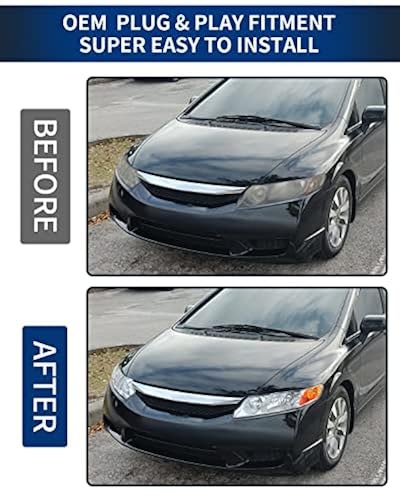 Chrome Amber Headlights Pair For 2006-2011 Honda Civic 4-Door Sedan – OE Style Replacement - View #5