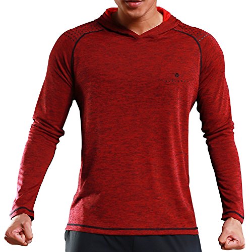 Gerlobal Mens Gym Workout Active Muscle Bodybuilding Long Sleeve Hoodies Casual Hooded Sweatshirts Red,X-Large