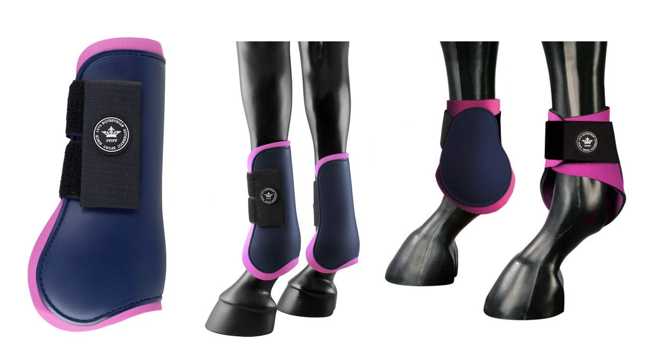 Equipride TENDON FETLOCK BOOTS SETS SHOCK ABSORBENT TWO TONE COLOUR PINK/NAVY (Pony)