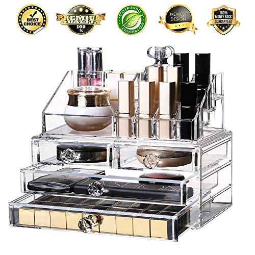 image for SANNO Acrylic Clear Make Up Organiser Cosmetic Storage Box Display Mak