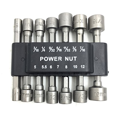 ZRAMO 14-Piece Lot of 1/4" 3/16 9/32 inch Hex Power Nut Driver Drill Bit Set Socket Bit Adapter Metric Socket Strong Sleeve for Wrench Screw H Power Nut Driver Bit Set with Detents (quick-change) - Thumbnail 3