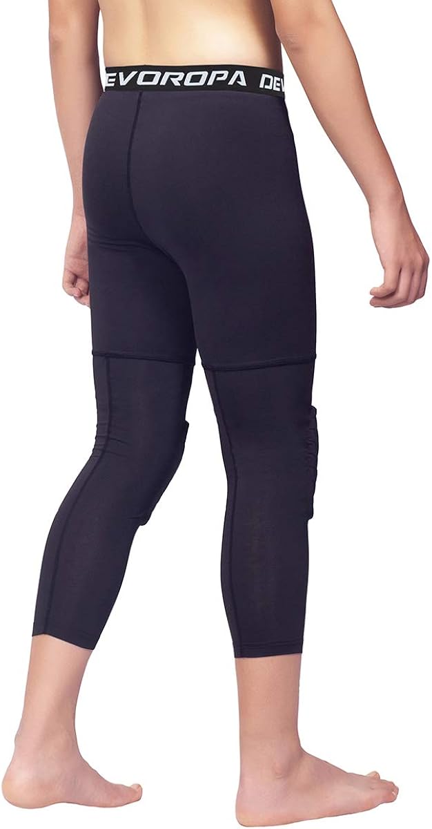 Devoropa Youth Boys Basketball Compression Pants with Knee Pads 3/4 Athletic Tights Quick Dry Sports Workout Leggings : Clothing