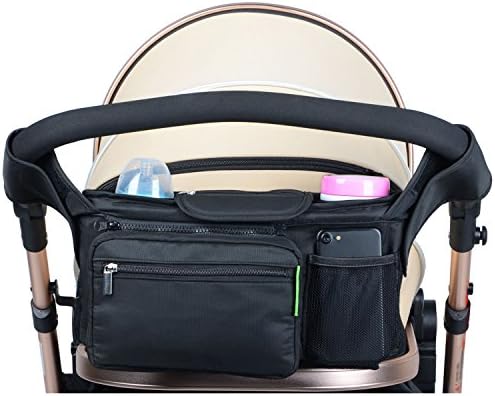 Uigos Best Stroller Organizer for Smart Moms, Fits All Strollers, Premium Deep Cup Holders, Extra-Large Storage Space for Wallets, Diapers, Books, Toys, &amp; The Perfect Baby Shower Gift!