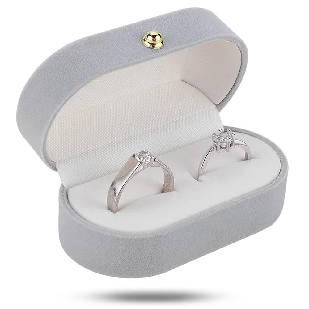 SHIZHENFU Double Ring Box - Velvet Wedding Ring Box for Engagement/Valentine's Day/Anniversary, Or for Earring Box's (Grey)