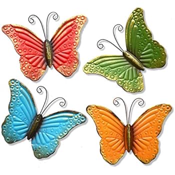 GIFTME 5 Metal Butterfly Wall Art Decor Set of 4 Colorful Garden Wall Sculptures