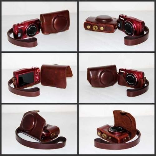 Coffee Leather camera case bag+strap for Canon Powershot SX710 HS dark brown