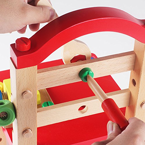 QZM Toddler Wooden Tool Play Toy, Activity Tools Chair Building Set for Kids, Workbench Play Toy