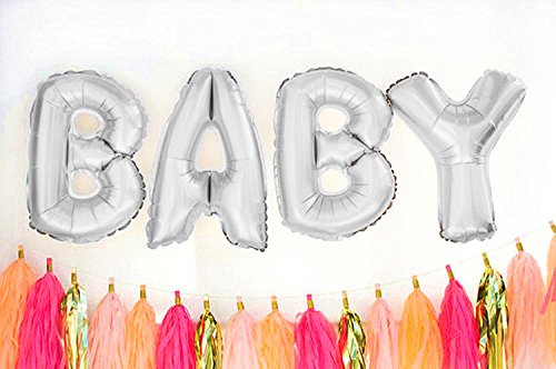 Cute Silver BABY Alphabet Letters Balloons, Aluminum Foil Me