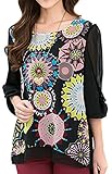 VonFon Women Floral Print Loose Plus Size Back Pleated Chiffon Blouse Tops