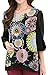 VonFon Women Floral Print Loose Plus Size Back Pleated Chiffon Blouse Tops