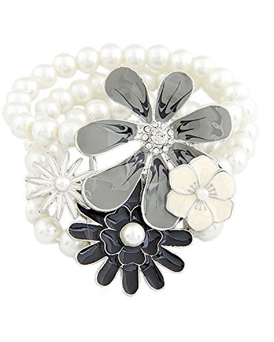 shining diva fashion floral white pearl bracelets for girls(5348b)