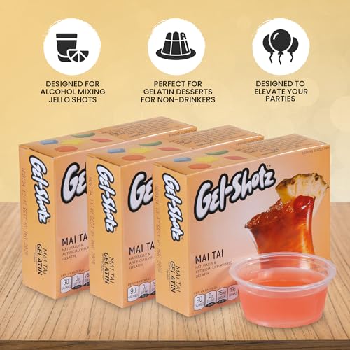 GEL-SHOTZ MAI TAI JELLO MIX – TROPICAL GELATIN POWDER FOR REFRESHING JELLO SHOTS – LOW-CALORIE, JUST ADD WATER – PARTY-READY (3 BOXES)