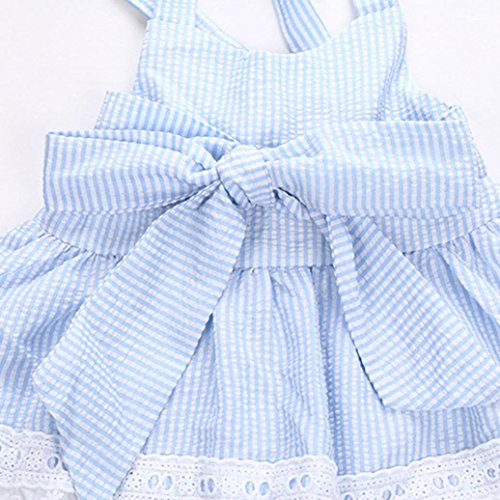 AMA(TM) Newborn Infant Baby Girls Summer Bowknot T-Shirt +Shorts +Headband Outfits Clothes Set (6-12M, Light Blue)
