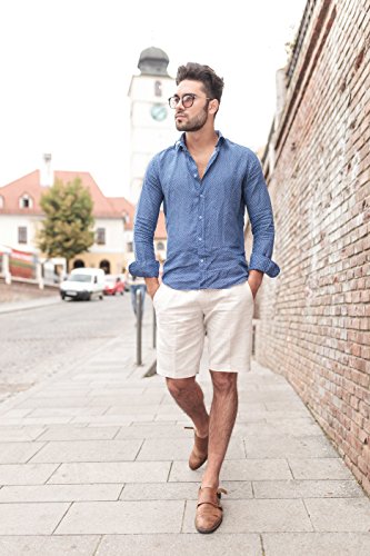 LTIFONE Mens 7" Inseam Causal Beach Shorts with Elastic Waist Drawstring Lightweight Slim Fit Summer Short Pants with Pockets(Light Grey,3XL) - Thumbnail 3