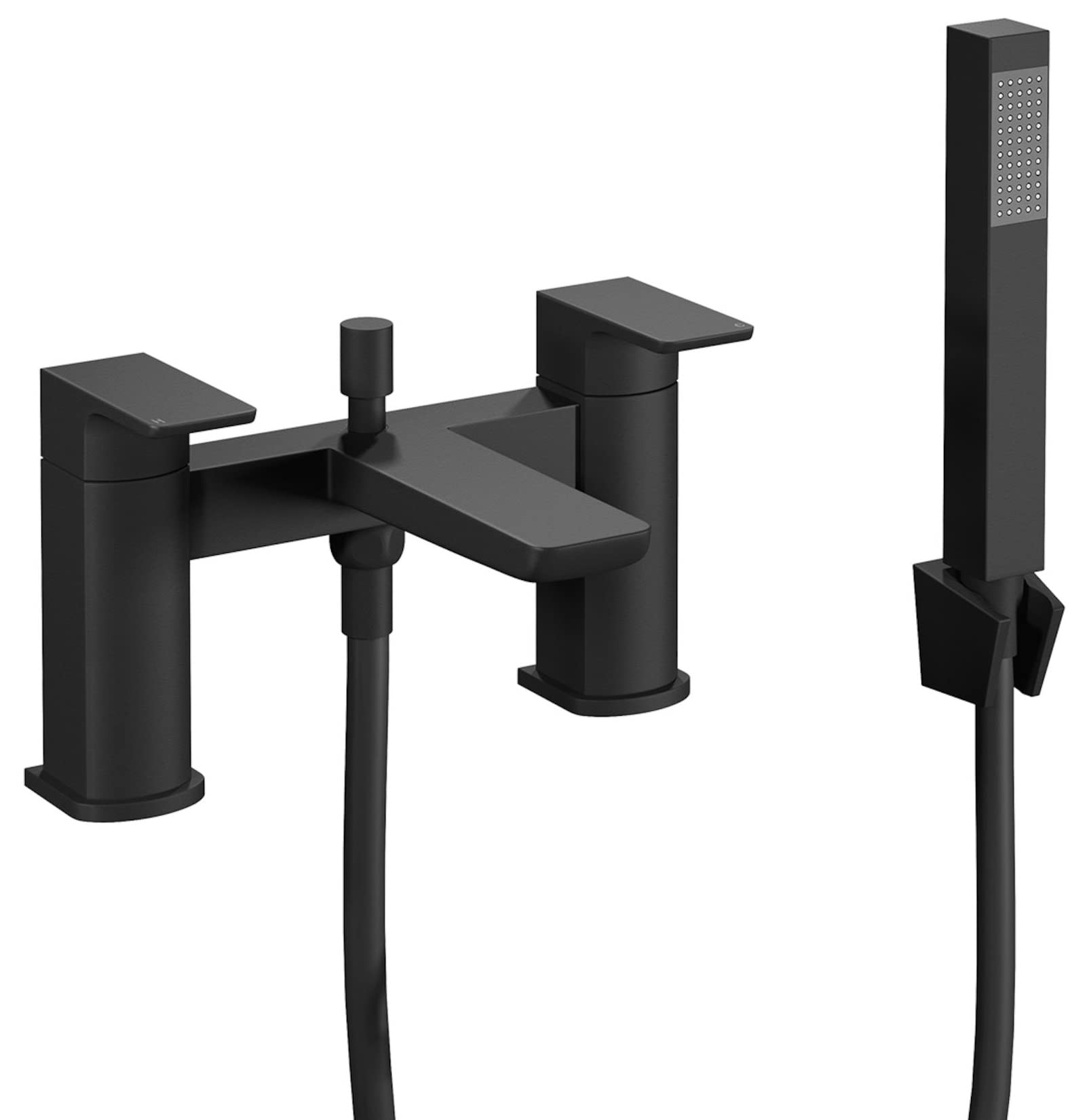 KINGBATH™ Bath Shower Mixer Tap Faucet with Shower Kit Handheld Shower Head Bathtub Bathroom Sink Hot and Cold Solid Brass Modern Double Lever Handle Matt Black